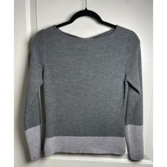 Ann Taylor Loft Med Gray Color block Merino Wool Blend Sweater Casual Minimalist - Picture 1 of 6